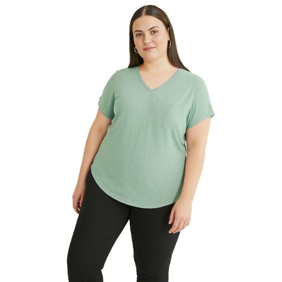 Style & Co Plus Size Solid Burnout T-Shirt Size 1X Green - Picture 1 of 4